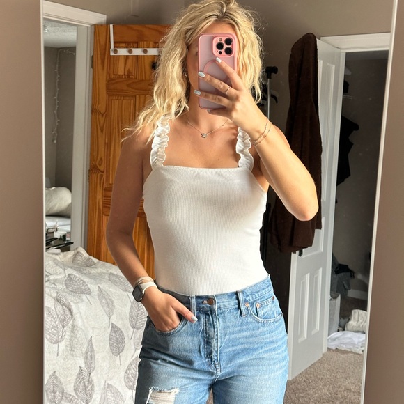 White Ruffled Bodysuit - Picture 1 of 4